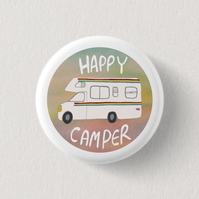 Chapa Redonda De 2,5 Cm Happy Camper Rainbow RV Sunset Motorhome RV (Anverso)