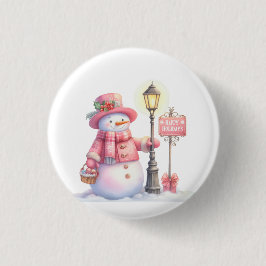 Chapa Redonda De 2,5 Cm Happy Holidays Snowman Button