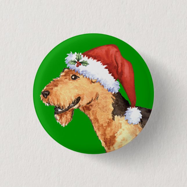 Chapa Redonda De 2,5 Cm Happy Howliday Airedale (Anverso)