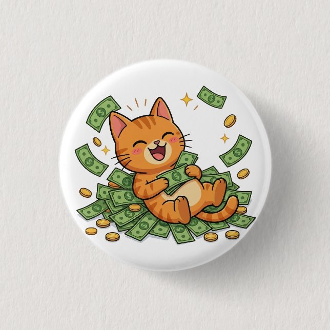 Chapa Redonda De 2,5 Cm Happy Money Cat Button (Anverso)