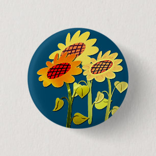 Chapa Redonda De 2,5 Cm Happy Vintage SunFlowers Cute Blue
