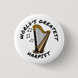Chapa Redonda De 2,5 Cm Harp Player Funny, el más grande harpista del mund