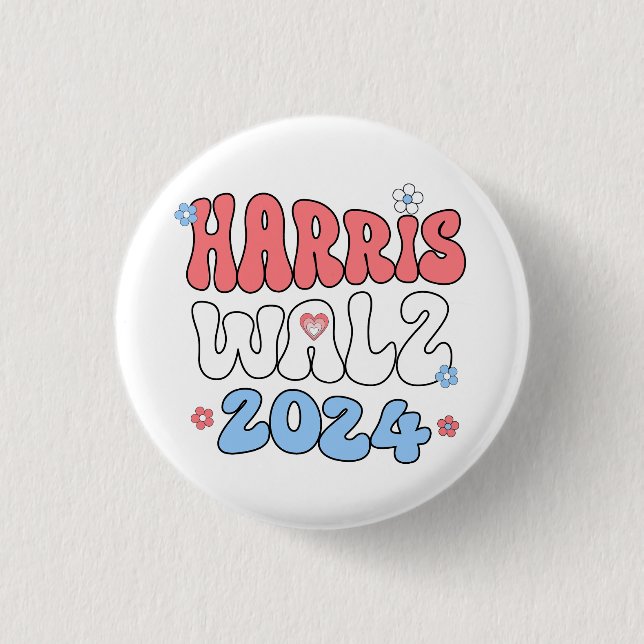 Chapa Redonda De 2,5 Cm Harris Walz 2024 estilo retro hippie (Anverso)