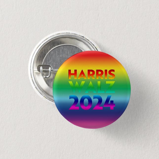 Chapa Redonda De 2,5 Cm Harris Walz 2024 gradiente arcoiris lgbtq orgullo  (Anverso y reverso)