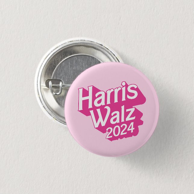 Chapa Redonda De 2,5 Cm Harris Walz 2024 Pink (Anverso y reverso)