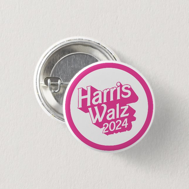 Chapa Redonda De 2,5 Cm Harris Walz 2024 Pink (Anverso y reverso)