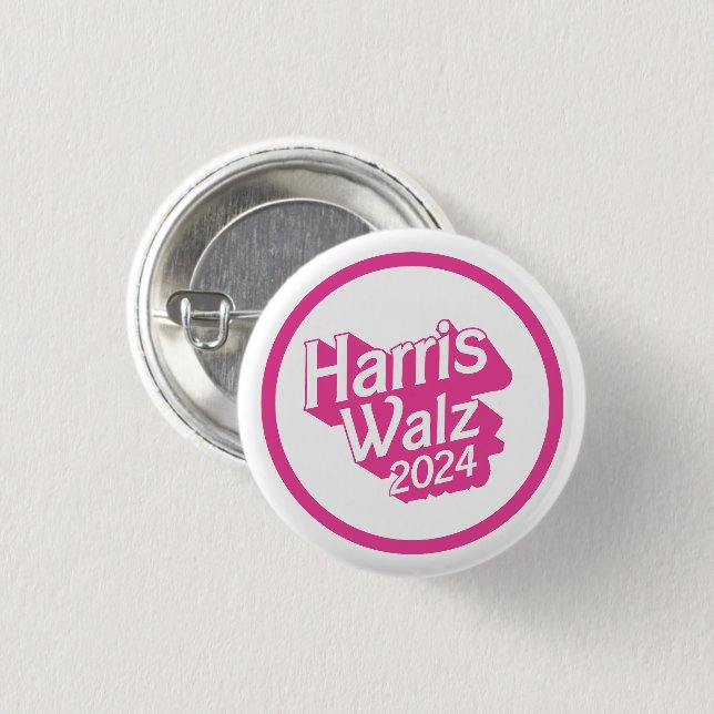 Chapa Redonda De 2,5 Cm Harris Walz 2024 Pink (Anverso y reverso)