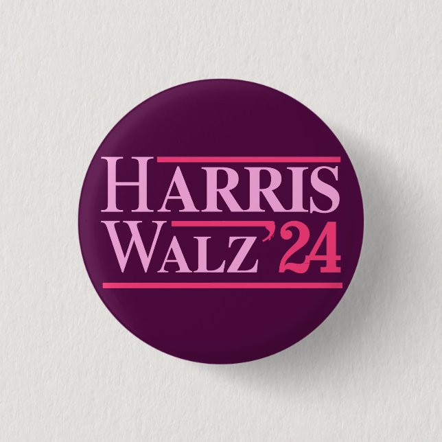 Chapa Redonda De 2,5 Cm Harris Walz '24 Pink (Anverso)