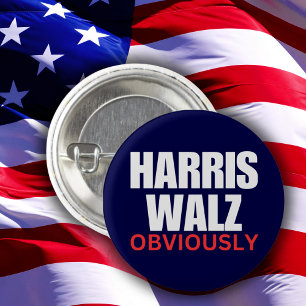 Chapa Redonda De 2,5 Cm Harris Walz OBVIOUSLY   Harris Walz 2024 Obviament