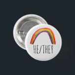 Chapa Redonda De 2,5 Cm HE/THEY Pronouns Watercolor Rainbow Button<br><div class="desc">Decora tu ropa con este botón de arte genial. Puede personalizar y agregar texto también. Revisa mi tienda por muchos más colores y patrones! Hazme saber si también te gustaría algo personalizado.</div>