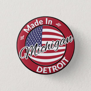 Chapa Redonda De 2,5 Cm Hecho en Detroit Michigan Bandera de EE.UU.