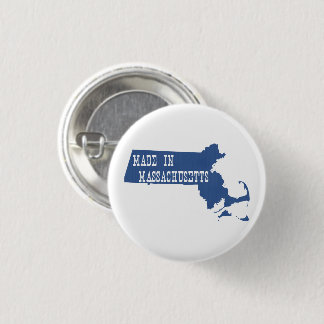 Chapa Redonda De 2,5 Cm Hecho En Massachusetts Forma De Letra Azul Blanco