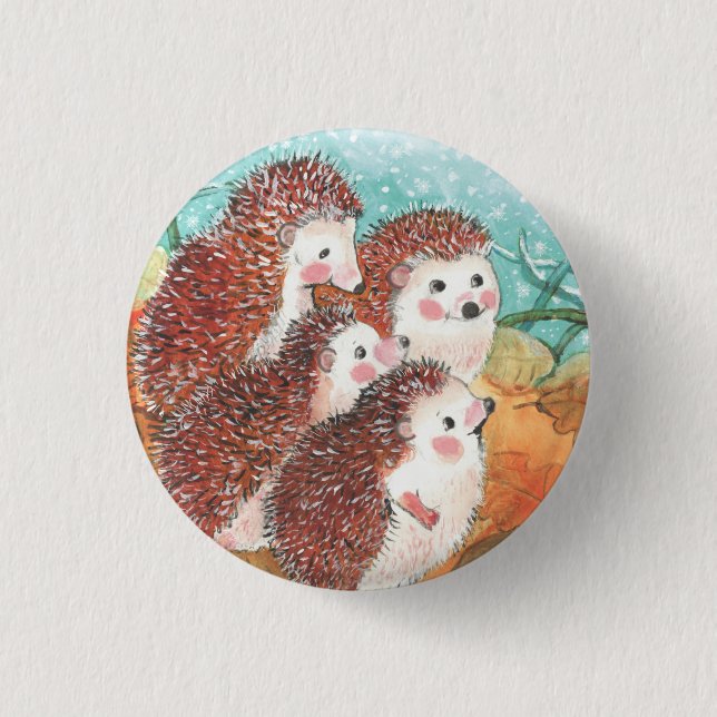 Chapa Redonda De 2,5 Cm Hedgehogs hablando entre sí Ilustracion (Anverso)