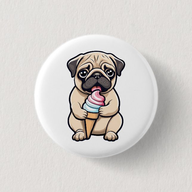 Chapa Redonda De 2,5 Cm Helado de pug lamiendo (Anverso)