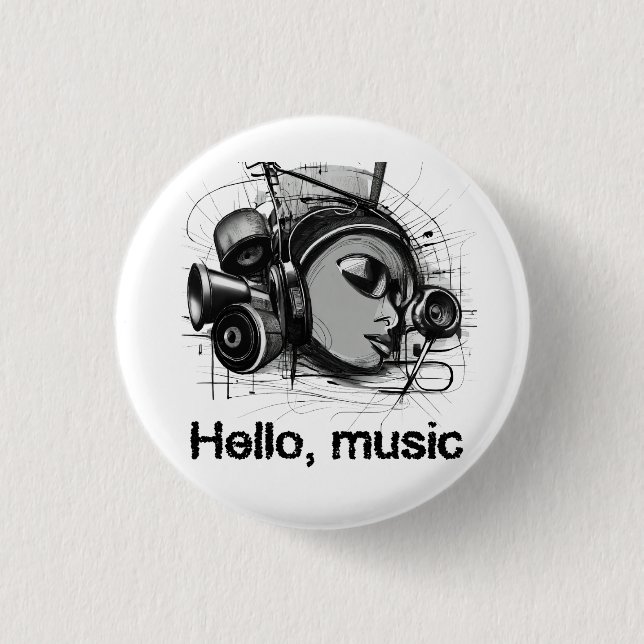 Chapa Redonda De 2,5 Cm hello music (Anverso)