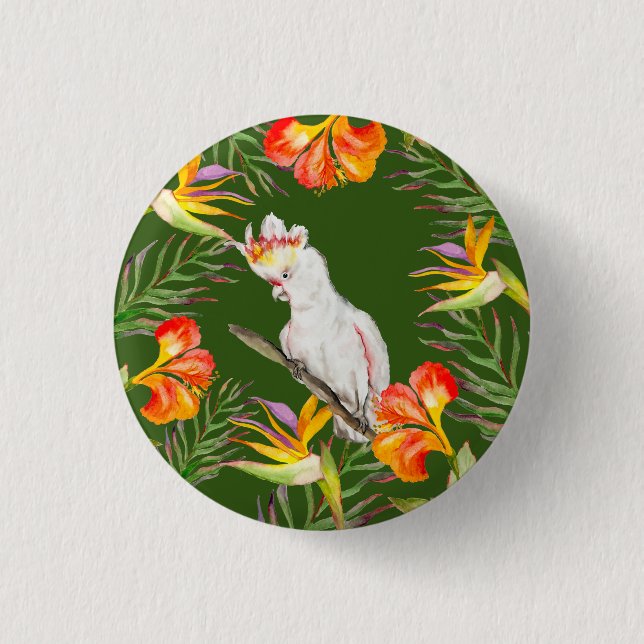 Chapa Redonda De 2,5 Cm Hermosa acuarela cacatau loro dibujo a mano (Anverso)