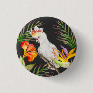 Chapa Redonda De 2,5 Cm Hermosa acuarela cacatúa dibujo a mano de loro