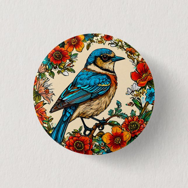 Chapa Redonda De 2,5 Cm Hermosamente ilustrado pájaro (Anverso)