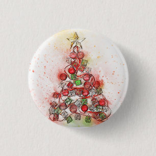 Chapa Redonda De 2,5 Cm Hermoso árbol de Navidad decorado