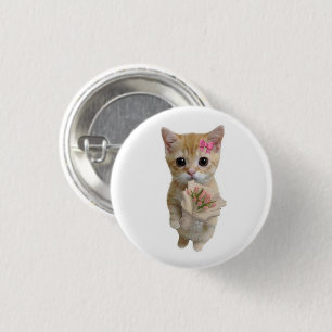 Chapa Redonda De 2,5 Cm Hermoso Gatito con Flores Pin Trasero de Gato En