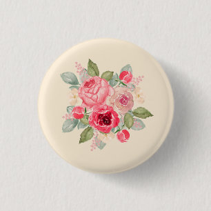 Chapa Redonda De 2,5 Cm Hermoso ramo de rosas pintadas de rosa acuarela