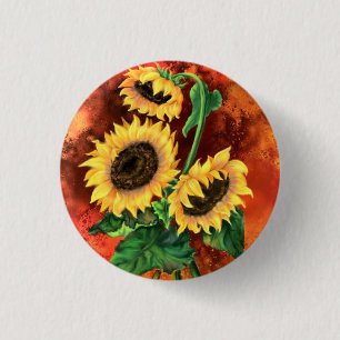 Chapa Redonda De 2,5 Cm Hermosos tres girasoles: pintura artística mixta