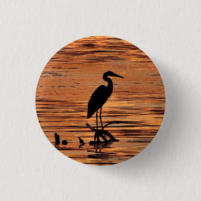 Chapa Redonda De 2,5 Cm Heron al atardecer (Anverso)