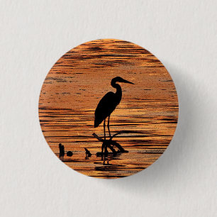 Chapa Redonda De 2,5 Cm Heron al atardecer