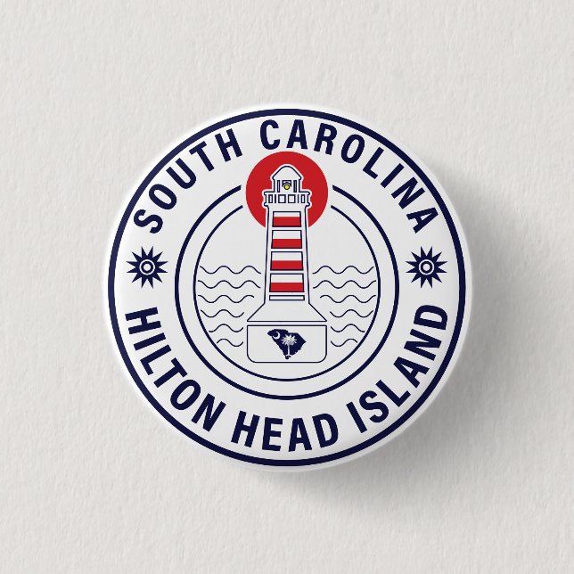 Chapa Redonda De 2,5 Cm Hilton Head Island Lighthouse Retro Sunset (Anverso)