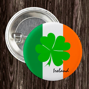 Chapa Redonda De 2,5 Cm Hinchas irlandeses y cuatro trébol de hojas, bande
