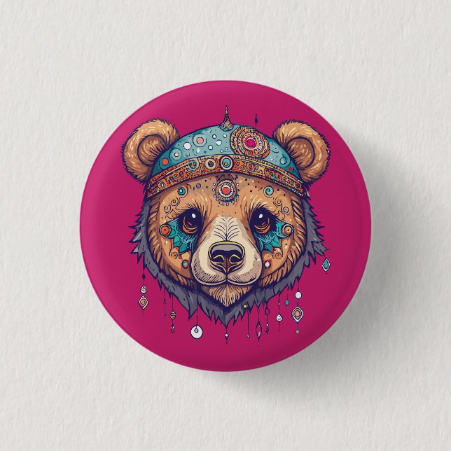 Chapa Redonda De 2,5 Cm Hippie Bear I (Anverso)