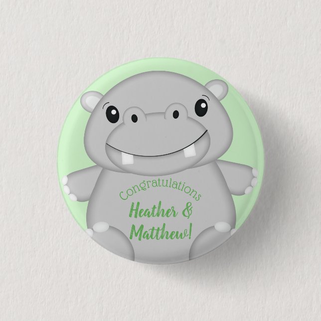 Chapa Redonda De 2,5 Cm Hippo Baby Shower (Anverso)