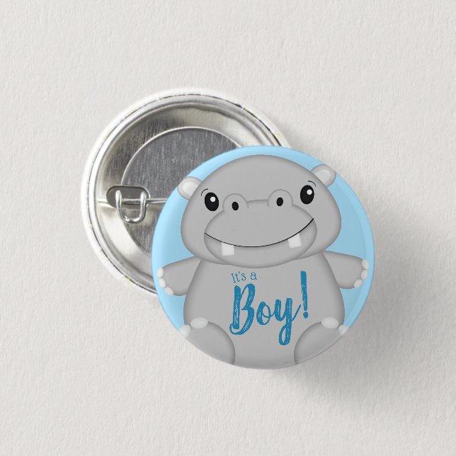 Chapa Redonda De 2,5 Cm Hippo Baby Shower Blue (Anverso y reverso)