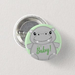 Chapa Redonda De 2,5 Cm Hippo Baby Shower Green