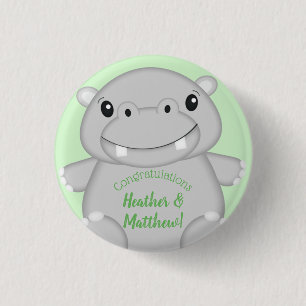 Chapa Redonda De 2,5 Cm Hippo Baby Shower Green