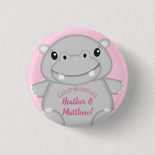 Chapa Redonda De 2,5 Cm Hippo Baby Shower Pink