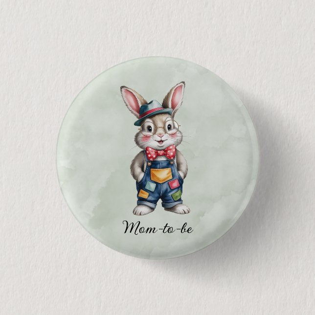 Chapa Redonda De 2,5 Cm Hipster Bunny Boy Baby Shower Mom-to-be (Anverso)