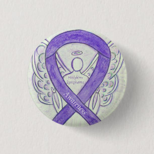 Chapa Redonda De 2,5 Cm Hodgkins Lymphoma Art Angel Violet Ribbon Pins