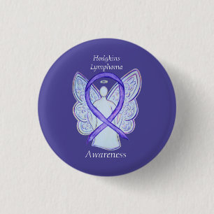 Chapa Redonda De 2,5 Cm Hodgkins Lymphoma Art Angel Violet Ribbon Pins
