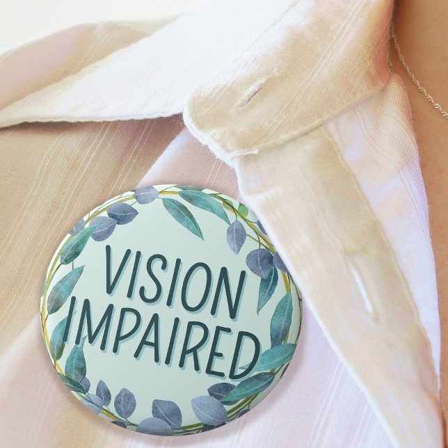 Chapa Redonda De 2,5 Cm Hojas Botánicas Azules Boho (Boho Blue Botanical Leaves Vision Impaired Button)