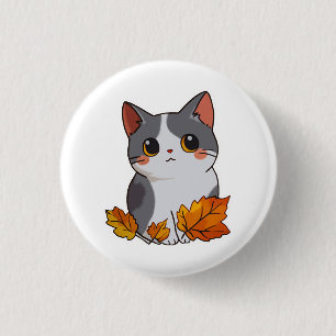 Chapa Redonda De 2,5 Cm Hojas de caída de gato lindo de Anime