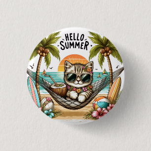 Chapa Redonda De 2,5 Cm Hola Gato de Playa de Verano