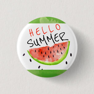 Chapa Redonda De 2,5 Cm Hola verano acuarela Watercolor de la sandía Verde