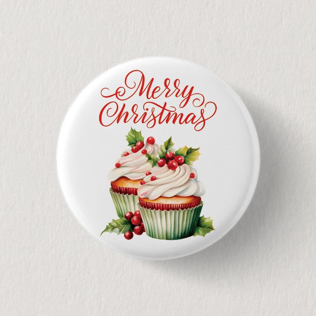 Chapa Redonda De 2,5 Cm Holly Berry Navidades Cupcake (Anverso)
