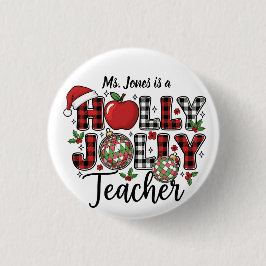 Chapa Redonda De 2,5 Cm Holly Jolly Teacher Button