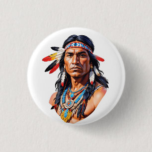 Chapa Redonda De 2,5 Cm Hombre nativo americano indio