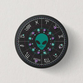 Chapa Redonda De 2,5 Cm Horoscope Alien