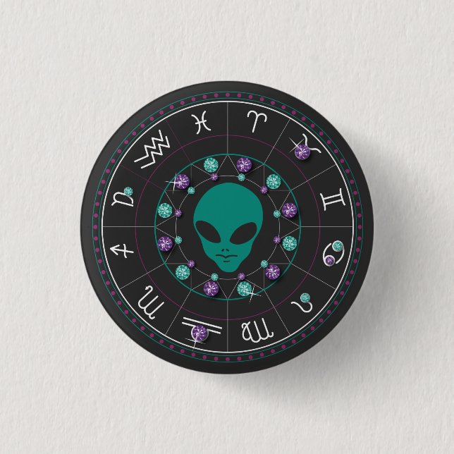 Chapa Redonda De 2,5 Cm Horoscope Alien (Anverso)