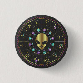 Chapa Redonda De 2,5 Cm Horoscope Zodiac Alien