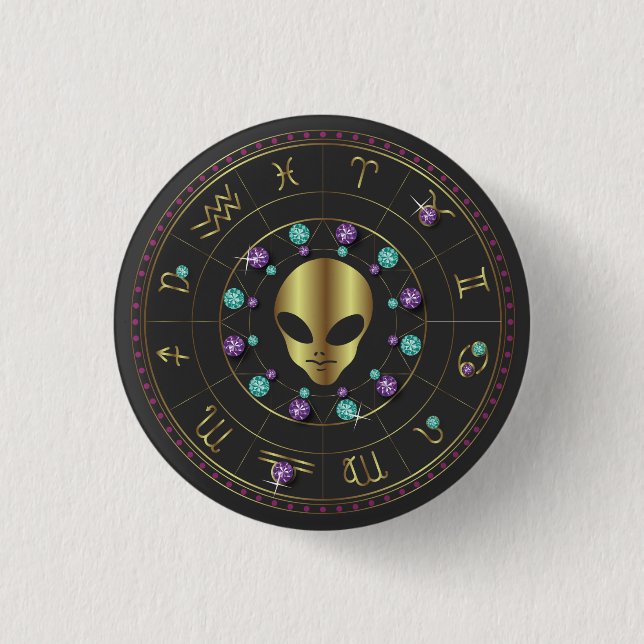 Chapa Redonda De 2,5 Cm Horoscope Zodiac Alien (Anverso)
